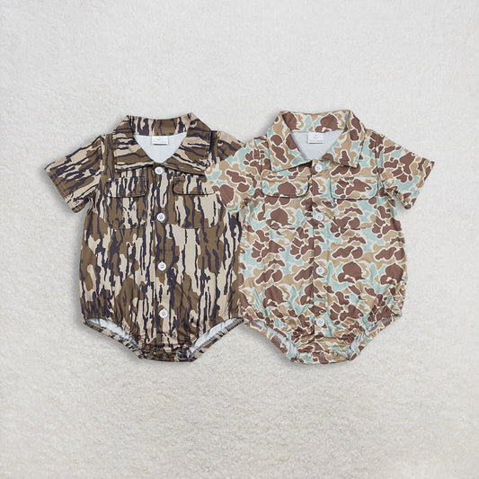 Sibling Baby Boys Infant Short Sleeves Southern Camo Pockets Buttons Rompers