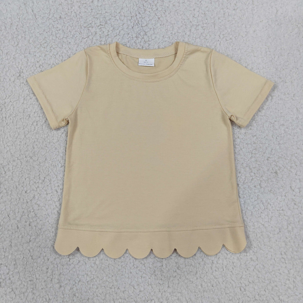 Baby Girls Kids Short Sleeves Cream Shirt Scalloped Tops Cotton Clothes