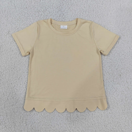 Baby Girls Kids Short Sleeves Cream Shirt Scalloped Tops Cotton Clothes