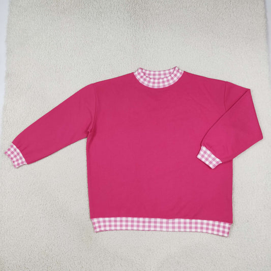 Adult Women Long Sleeves Shirt Tops Hot Pink Pullover Clothes