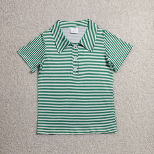 Baby Boys Kids Short Sleeves Green Stripes Tops Polo Shirt