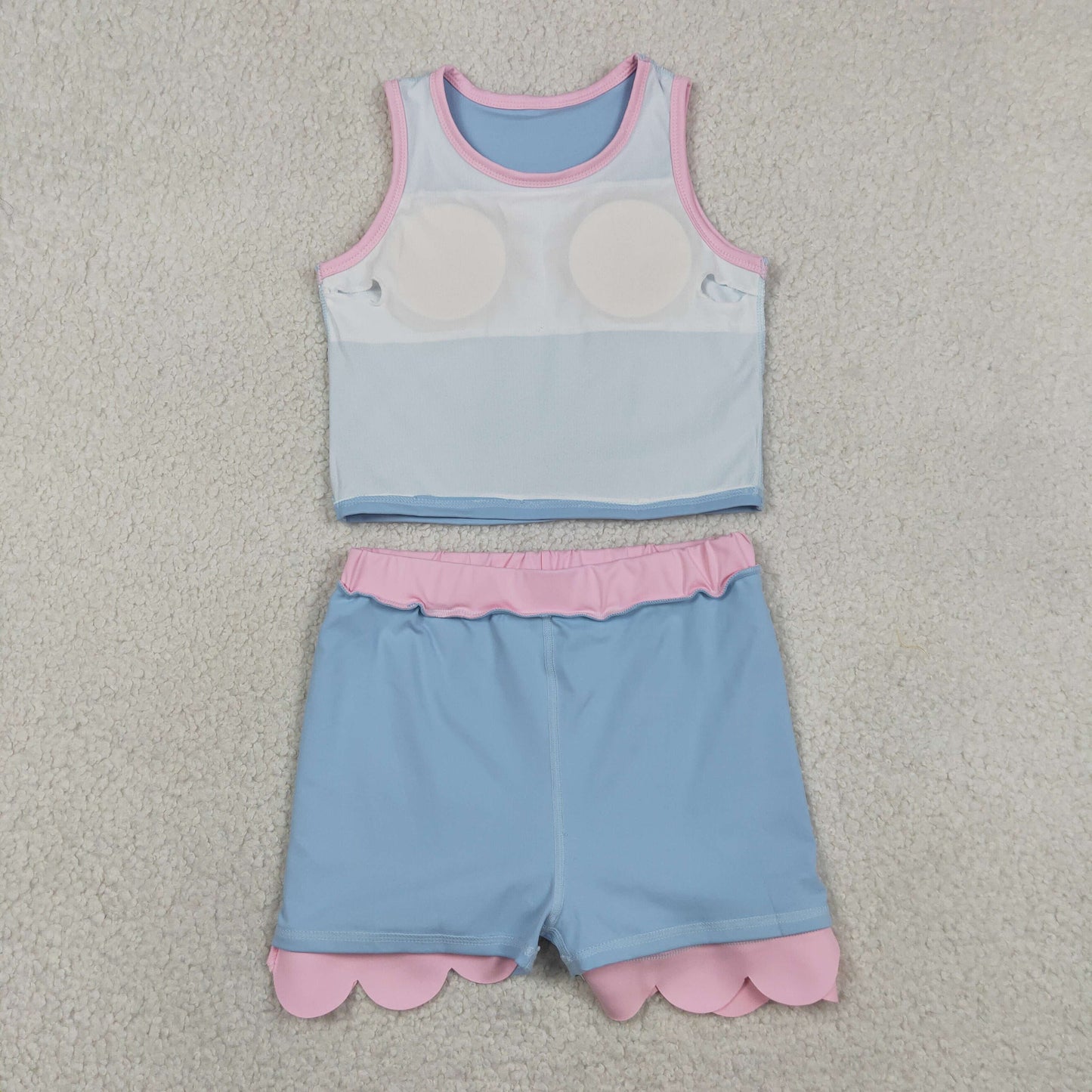 Baby Girls Kids Blue Tops Scallop Skirt Shorts Yoga Active Set Summer Clothes