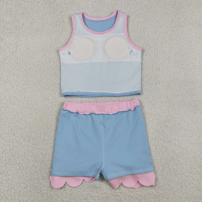 Baby Girls Kids Blue Tops Scallop Skirt Shorts Yoga Active Set Summer Clothes