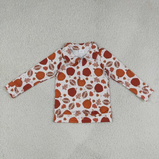Toddler Kids Long Sleeves Pumpkins Football Zipper Pullover Fall Shirt Tops Clothes