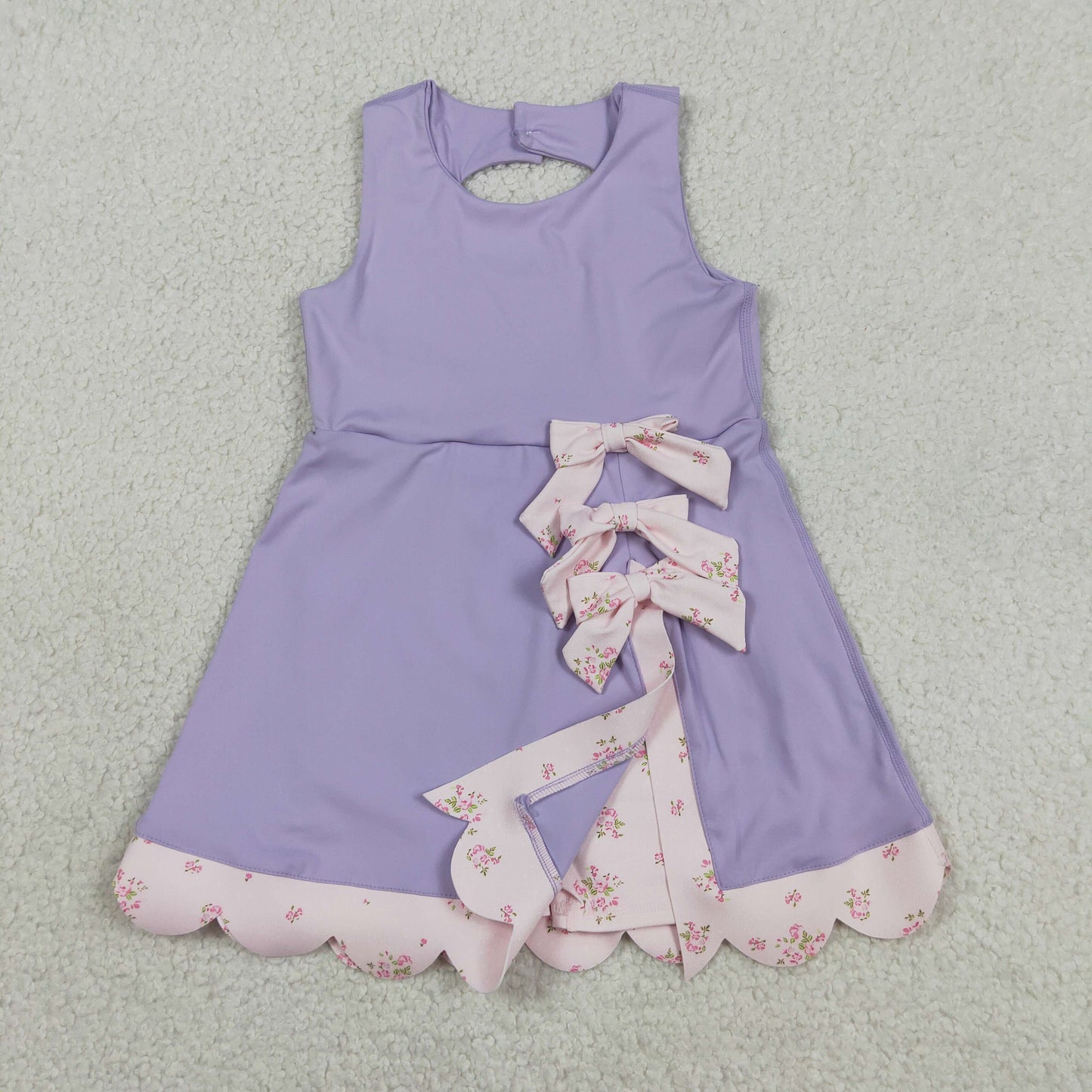 Sibling Baby Girls Kids Sleeveless Floral Bows Yoga Scallop Shorts Dresses