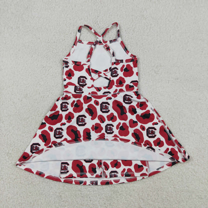 RTS Baby Girls Kids Straps Red Leopard Team Yoga Active Shorts Knee Length Dress