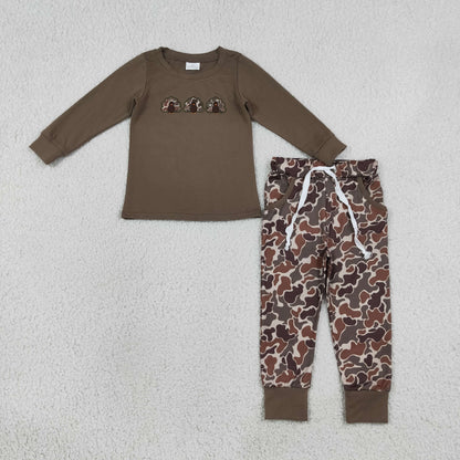 Sibling Baby Boys Kids Long Sleeves Embroidery turkey Romper Set Thanksgiving Camo Clothes