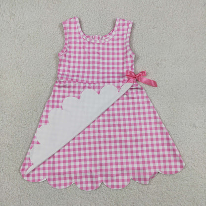 Sibling Baby Girls Plaid Bows Ruffle Yoga Active Shorts Knee Length Scallop Dresses