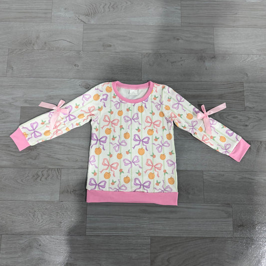 No moq Preorder Baby Girls Kids Pumpkins Bows Stripes Flower Shirt Fall Tops Clothes
