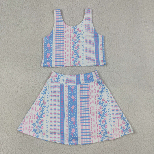 Baby Girl Sleeveless Floral Yoga Active Wear Shirt Shorts Skirt Skort Clothes Set