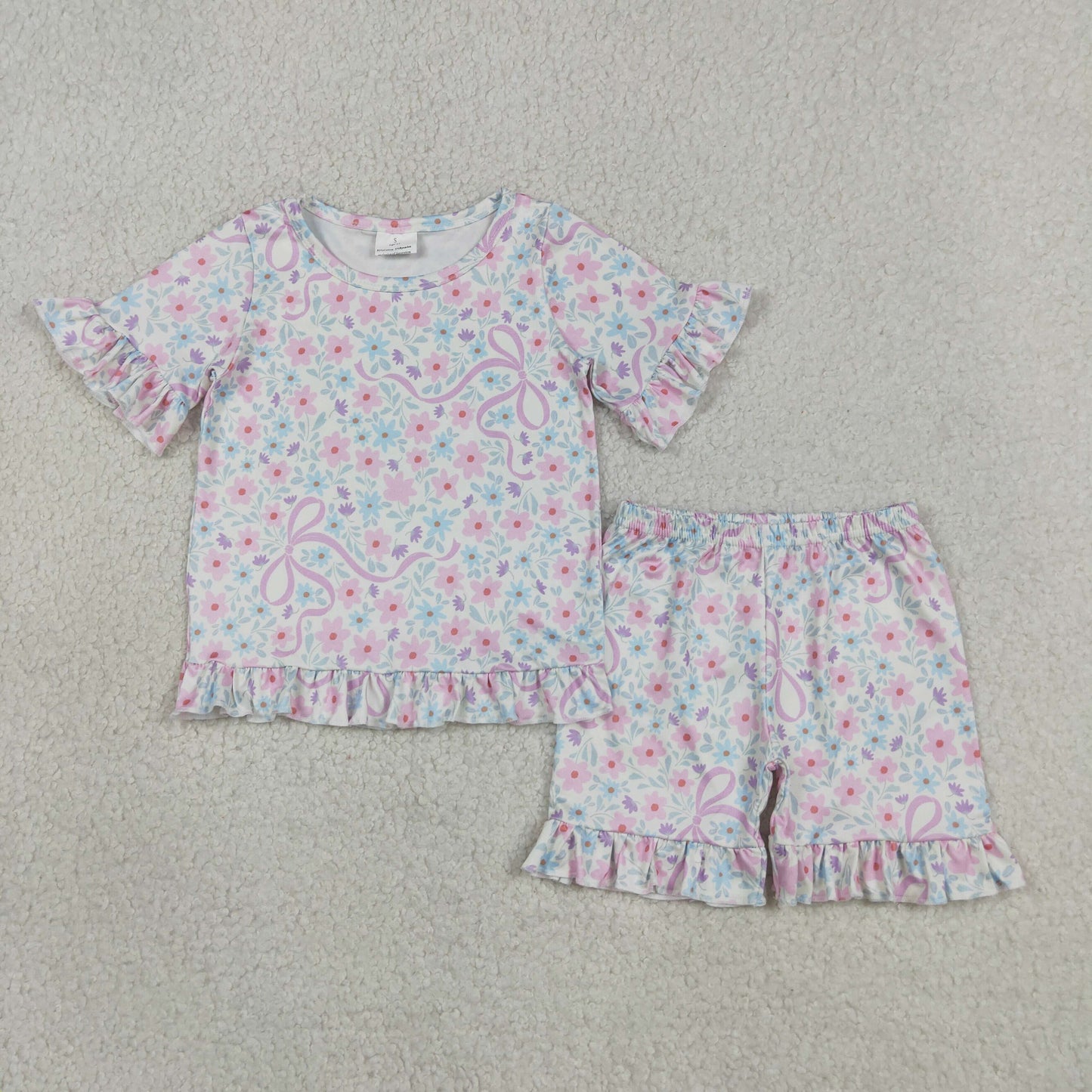 Sibling Baby Girls Kids Short Sleeves Shirts Shorts Sets Flower Bows Goose Pajamas Clothes