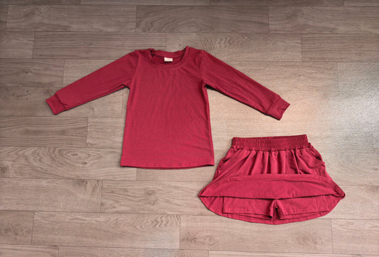 Moq 5 Preorder Baby Girls Kids Long Sleeves Shirt Cotton Pockets Skirt Shorts Set Clothes