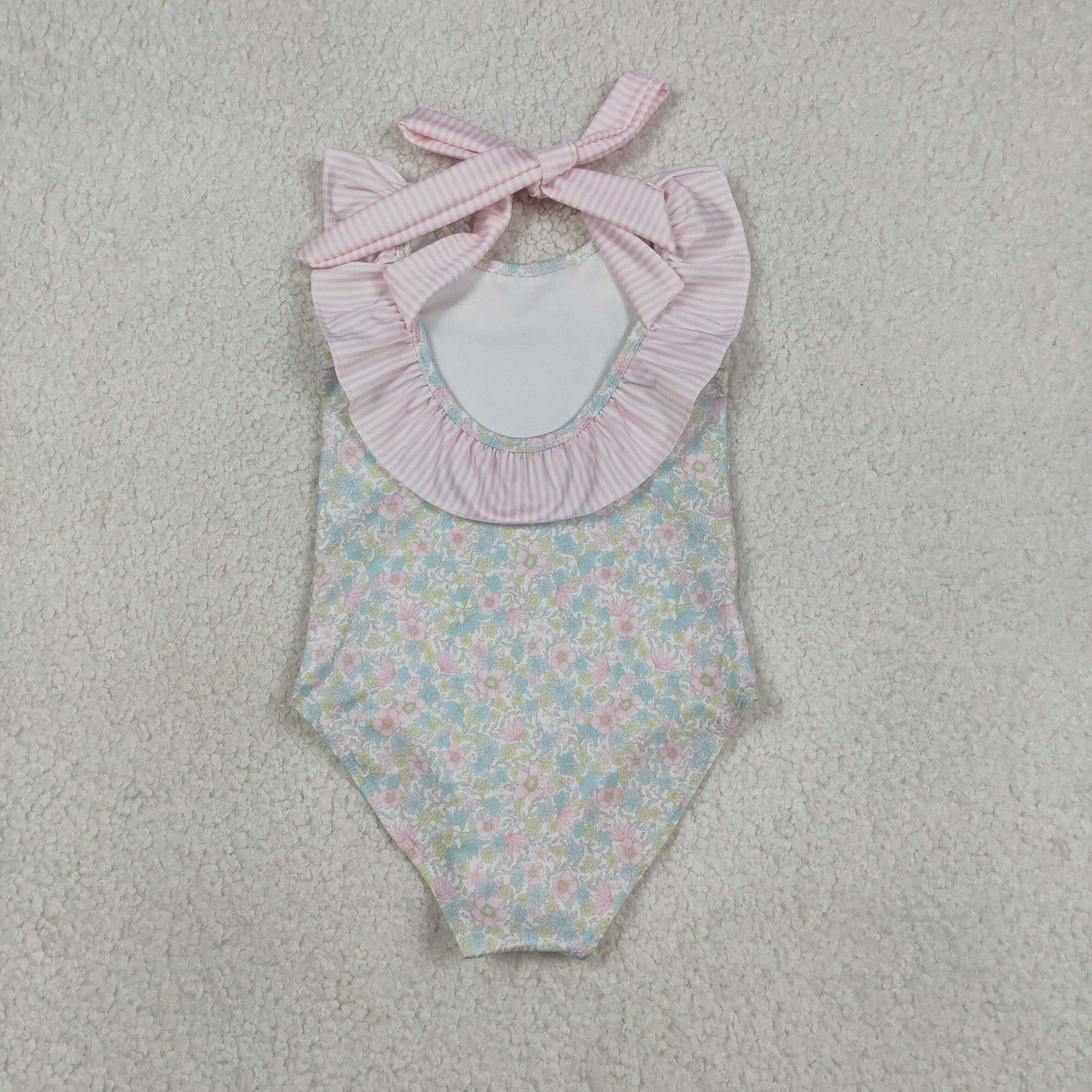 Baby Girls Kids Stripes Bows Floral Summer One-piece Swimsuit