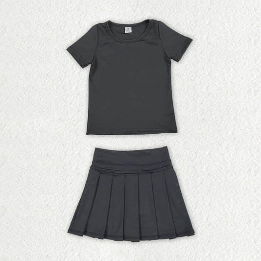 Baby Girls Kids Short Sleeves Shirt Skirt Shorts Yoga Active Black Set Clothes