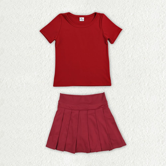 Baby Girls Kids Short Sleeves Shirt Skirt Shorts Yoga Active Set Red Clothes