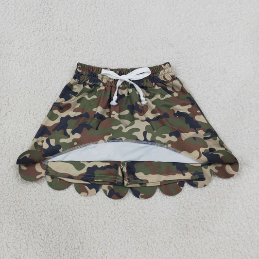 Baby Girls Kids Green Camo Shorts Pockets Scallop Skirt Clothes