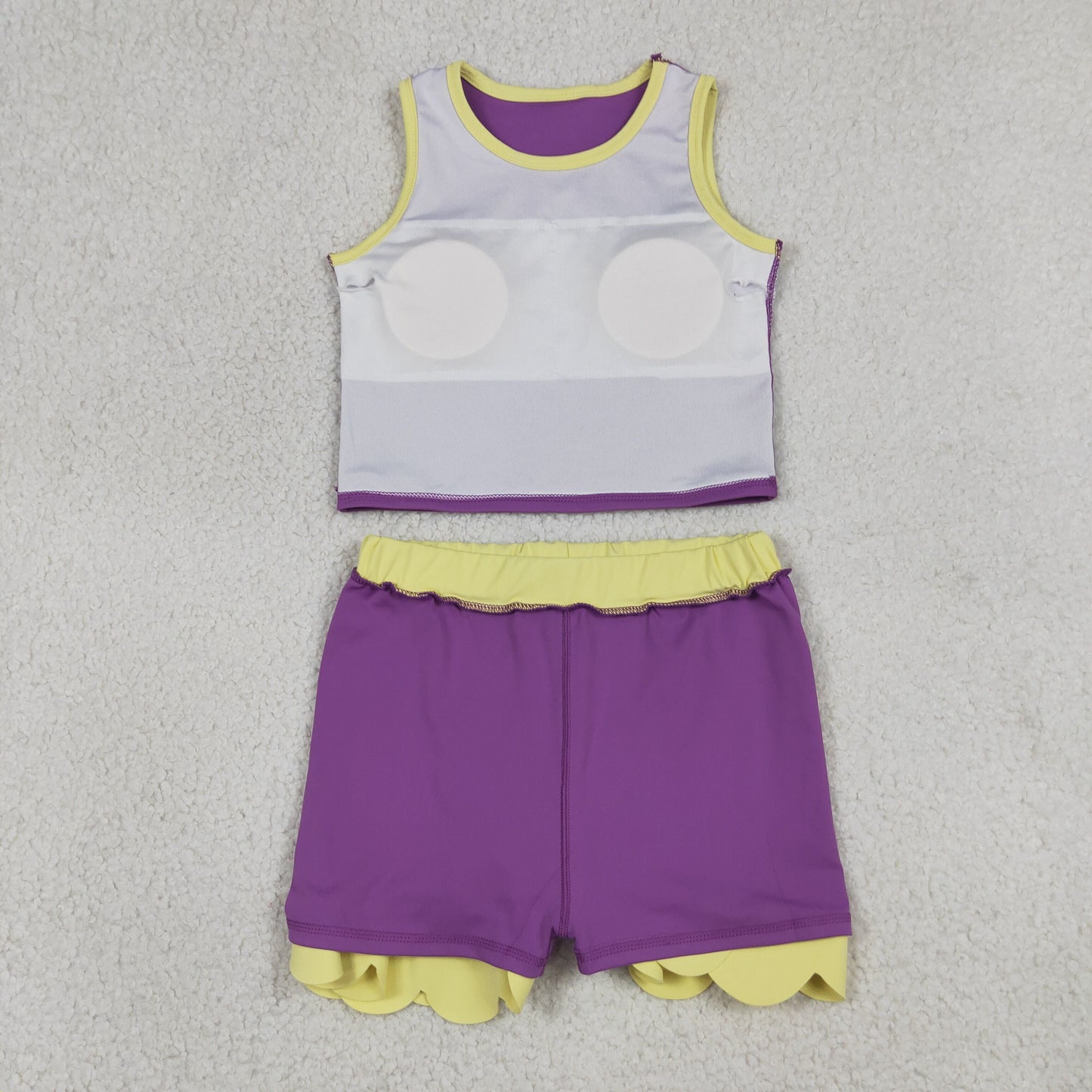 Baby Girls Kids Purple Tops Scallop Skirt Shorts Yoga Active Set Summer Clothes