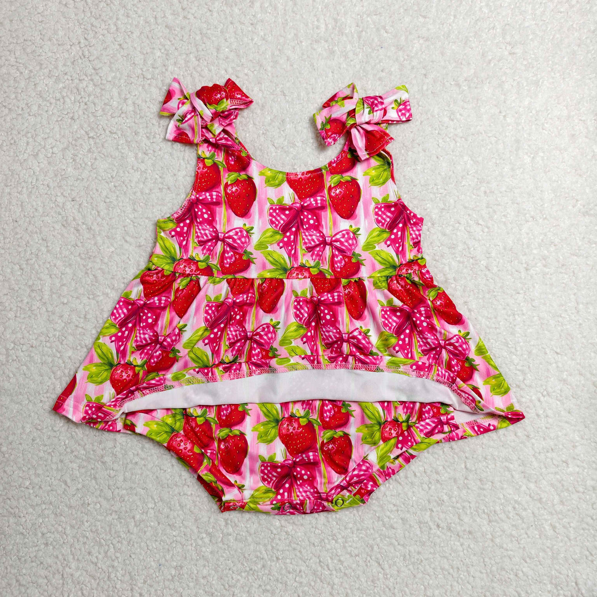 Sibling Baby Girls Kids Strawberry Bows Romper Dress Set Summer Clothes