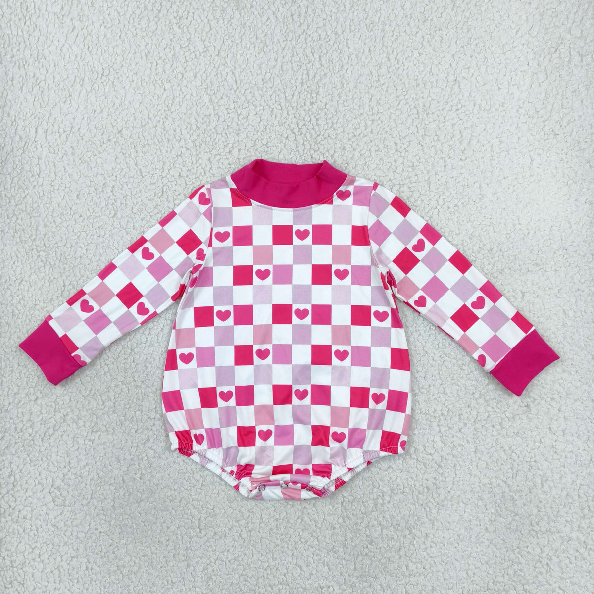 Sibling Baby Kids Toddler Long Sleeves Hearts Checked Valentine Romper Set Mock Neck‌ Clothes