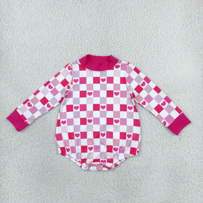 Sibling Baby Kids Toddler Long Sleeves Hearts Checked Valentine Romper Set Mock Neck‌ Clothes