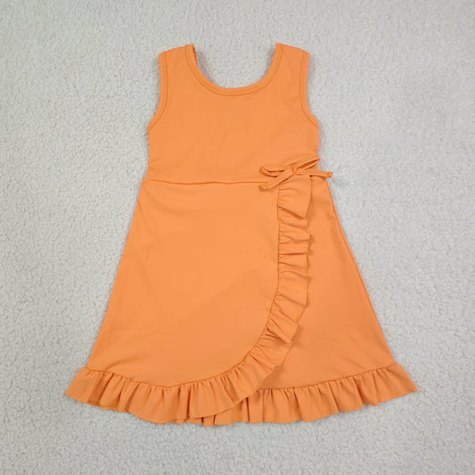 Baby Girls Kids Sleeveless Orange Scallop Yoga Active Knee Length Dress