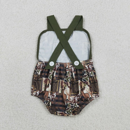 RTS Sibling Baby Boys Kids Deer Hats Camo Shirt Pockets Shorts Set Romper Hunting Clothes
