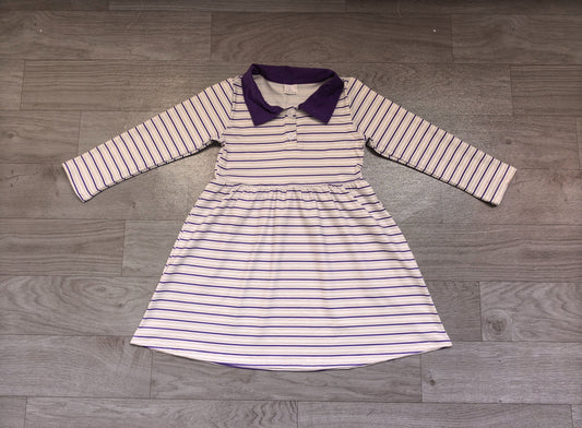 No moq Preorder Baby Girls Long Sleeves Purple Stripes Mardi Gras Knee Length Dress Clothes