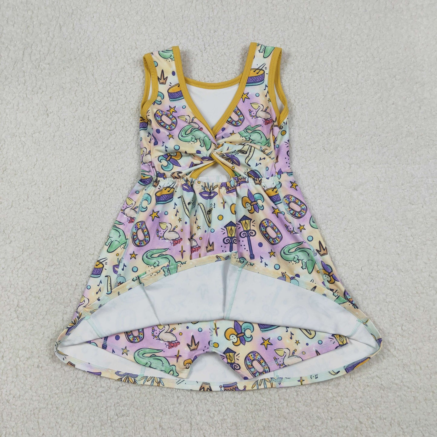 Baby Girls Kids Sleeveless Anchors Mardi Gras Yoga Shorts Knee Length Dress