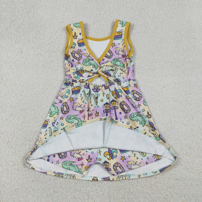 Baby Girls Kids Sleeveless Anchors Mardi Gras Yoga Shorts Knee Length Dress