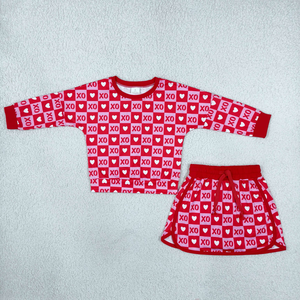 Baby Girls Kids Long Sleeves Hearts Checked Shirt Skirt Shorts Valentine Set