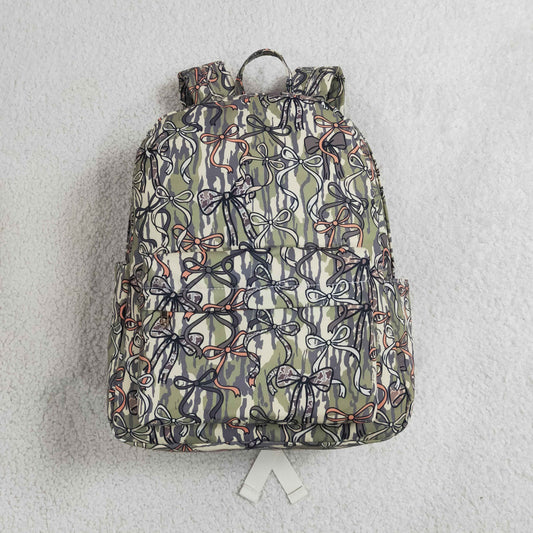 Baby Girls Kids Bows Camo Print Zipper Backpack School Bag