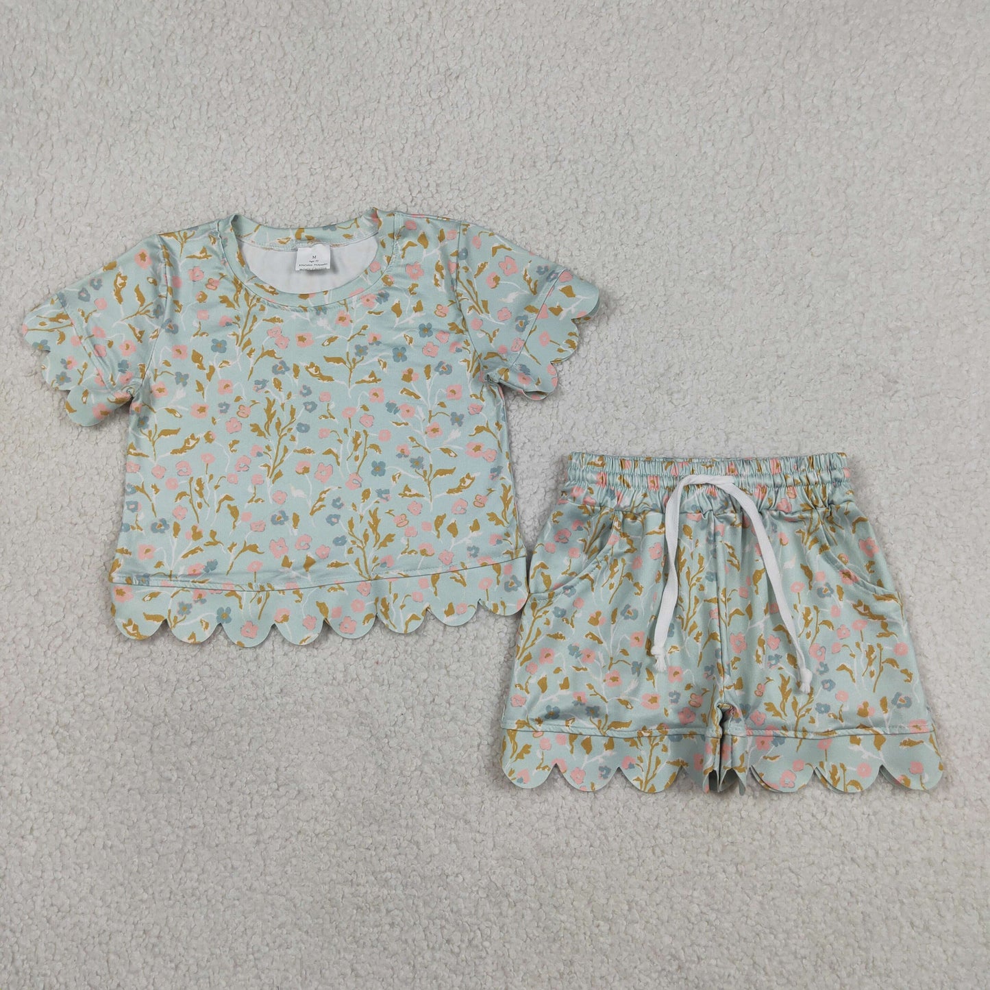 Baby Girls Toddler Short Sleeves Floral Shirt Shorts Summer Green Set