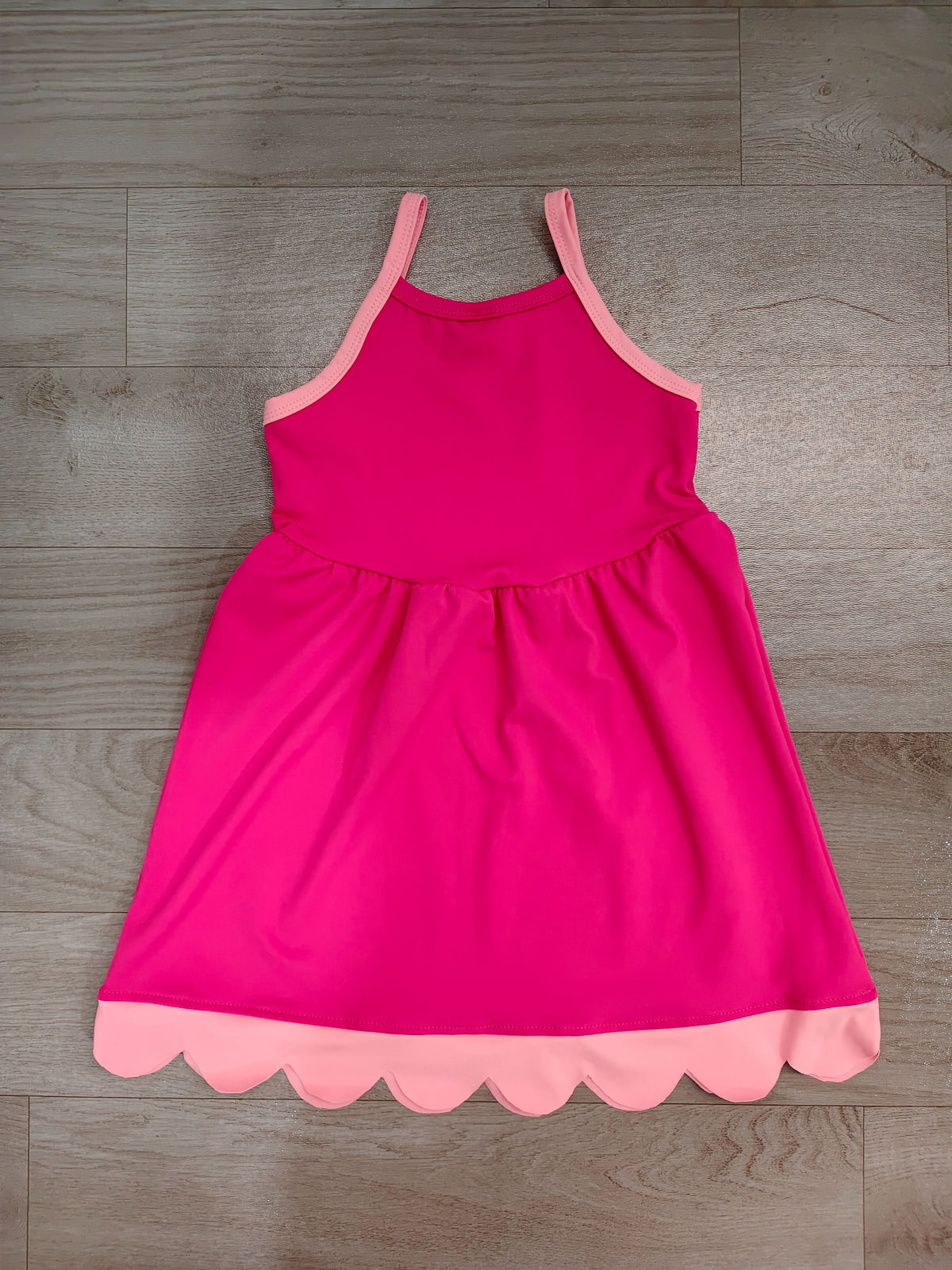 No moq Preorder Baby Girls Kids Straps Scallop Yoga Active Dress Pink Clothes