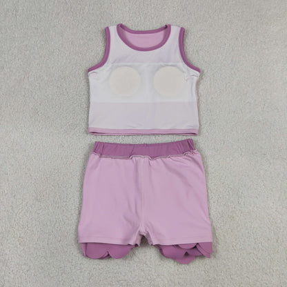 Baby Girls Kids Sleeveless Shirt Scallop Skirt Shorts Yoga Active Set Clothes