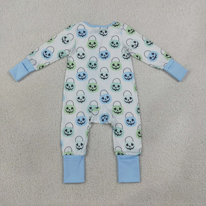 Baby Boy Long Sleeves Pumpkins Baskets Halloween Zipper Romper