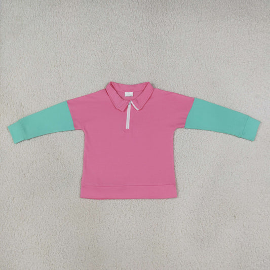 Toddler Girls Long Sleeves Color Block Half Zip Collar Sweatshirt Athletic Tops