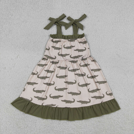Baby Girls Kids Straps Crocodiles Ruffle Knee Length Dress