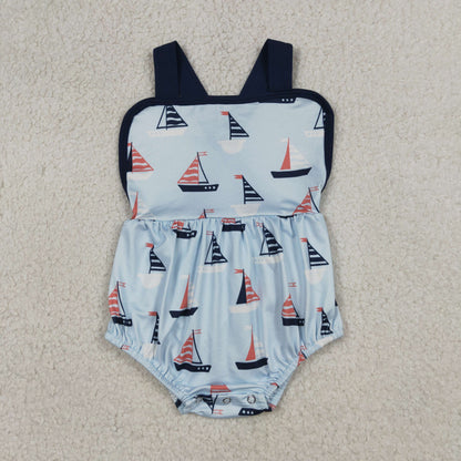 RTS Baby Boys Kids Sleeveless Boats Blue Bubble Romper