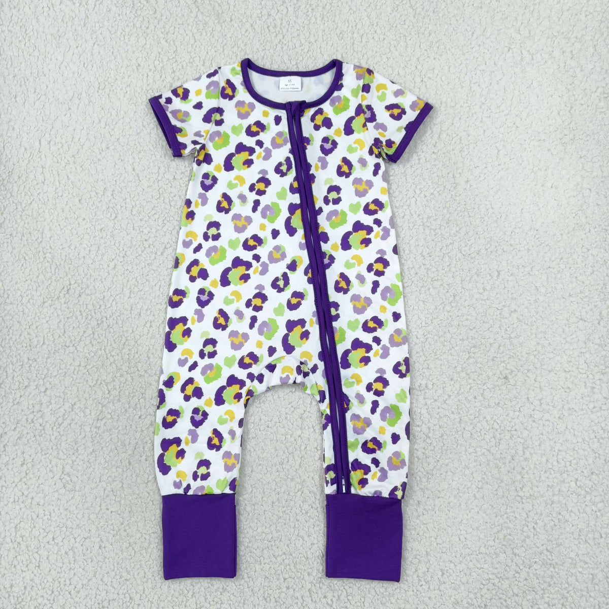 Baby Girls Infant Leopard Mardi Gras Footie Sleeper Zipper Romper Clothes RTS