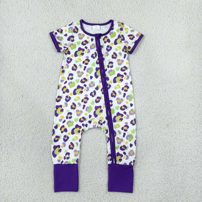 Baby Girls Infant Leopard Mardi Gras Footie Sleeper Zipper Romper Clothes RTS