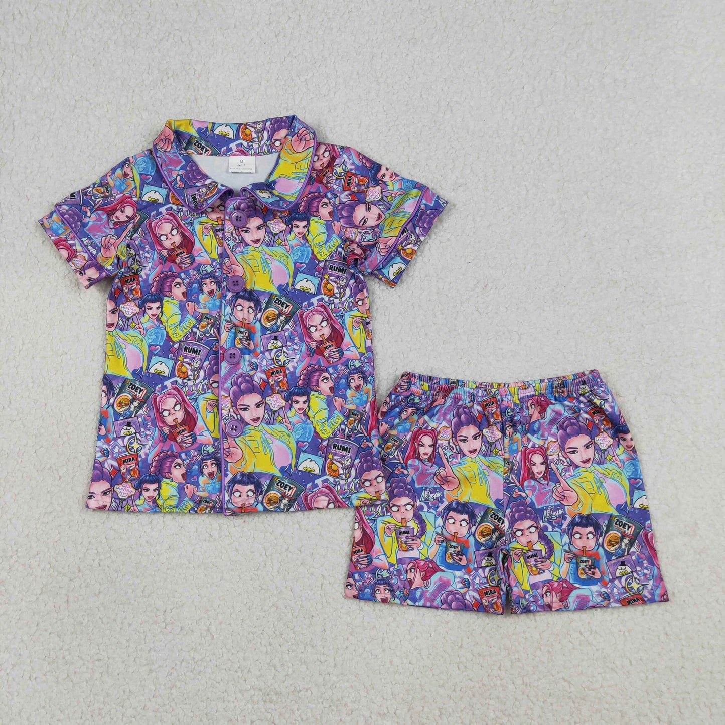 Baby Girls Short Sleeves Buttons Shirt Singer Characters Shorts Pajamas Set