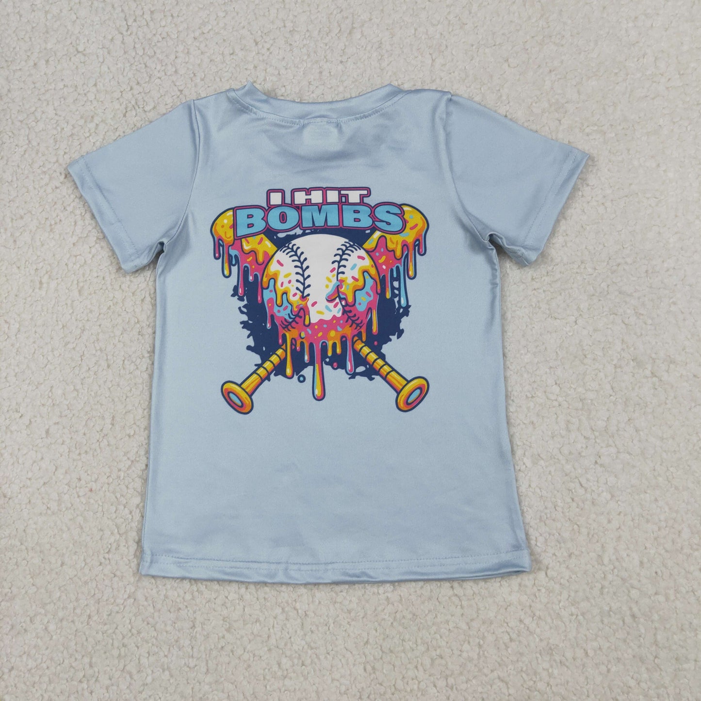 RTS Baby Boys Kids Short Sleeves Baseball Blue Tee Shirt Tops