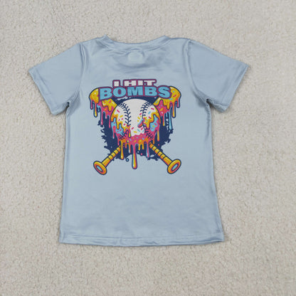 RTS Baby Boys Kids Short Sleeves Baseball Blue Tee Shirt Tops