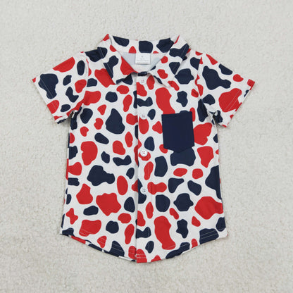 RTS Sibling Baby Boys Short Sleeves Navy Buttons Shirt Camo Shorts Set Romper Shirt 4th of July Clothes