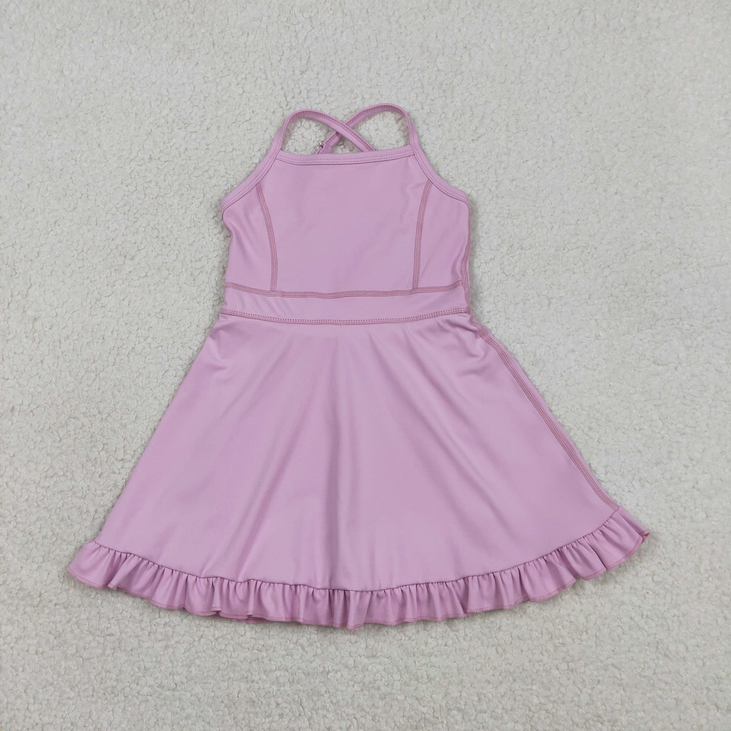 S0712 Baby Girls Kids Straps Yoga Active Purple Ruffle Knee Length Dress