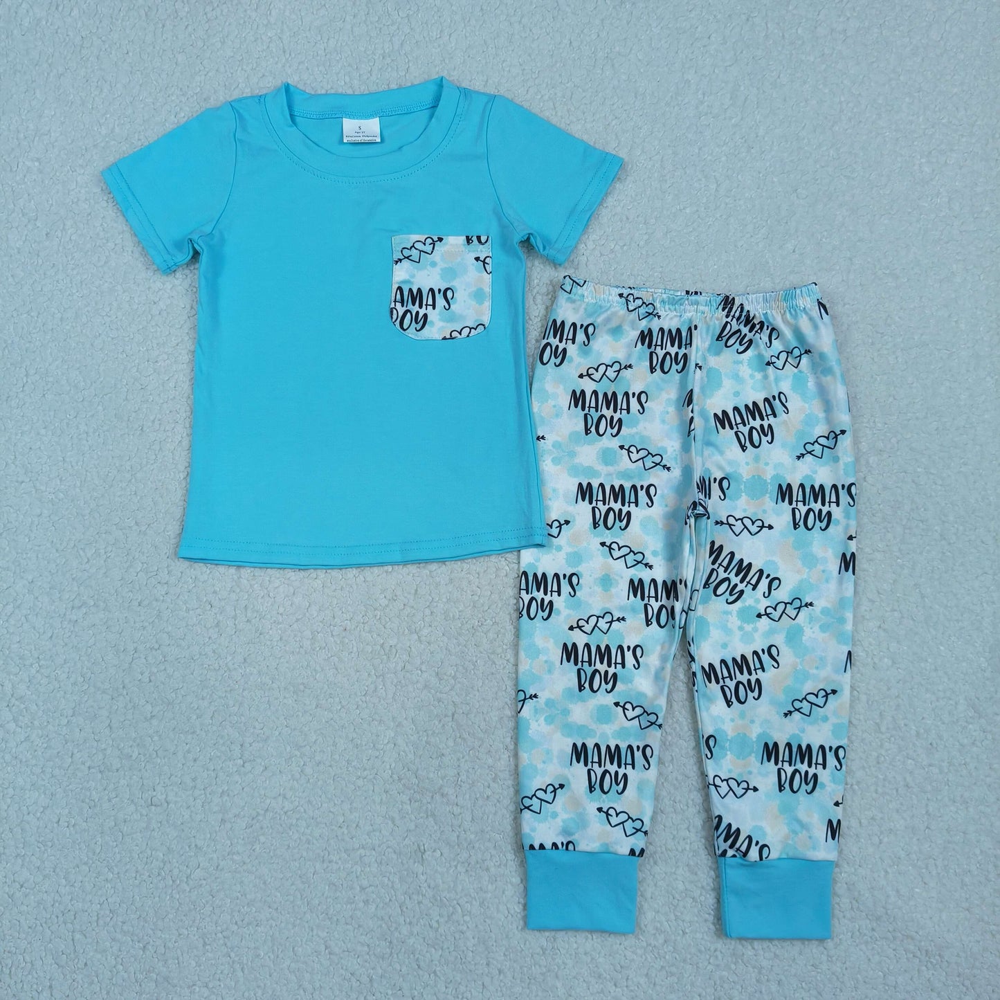 Kids Boys Short Sleeves Blue Shirt Mama's Boy Pants Set