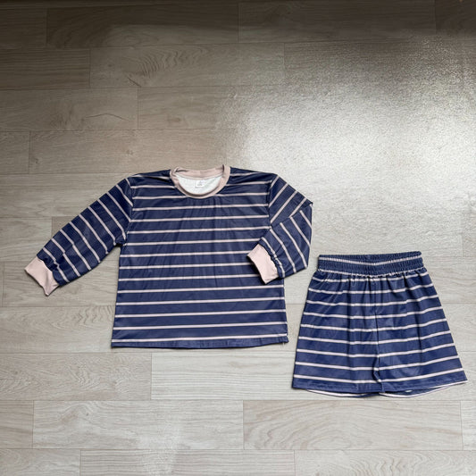 No moq Preorder Baby Girls Kids Long Sleeves Stripes Shirt Shorts Black Set Yoga Active Clothes