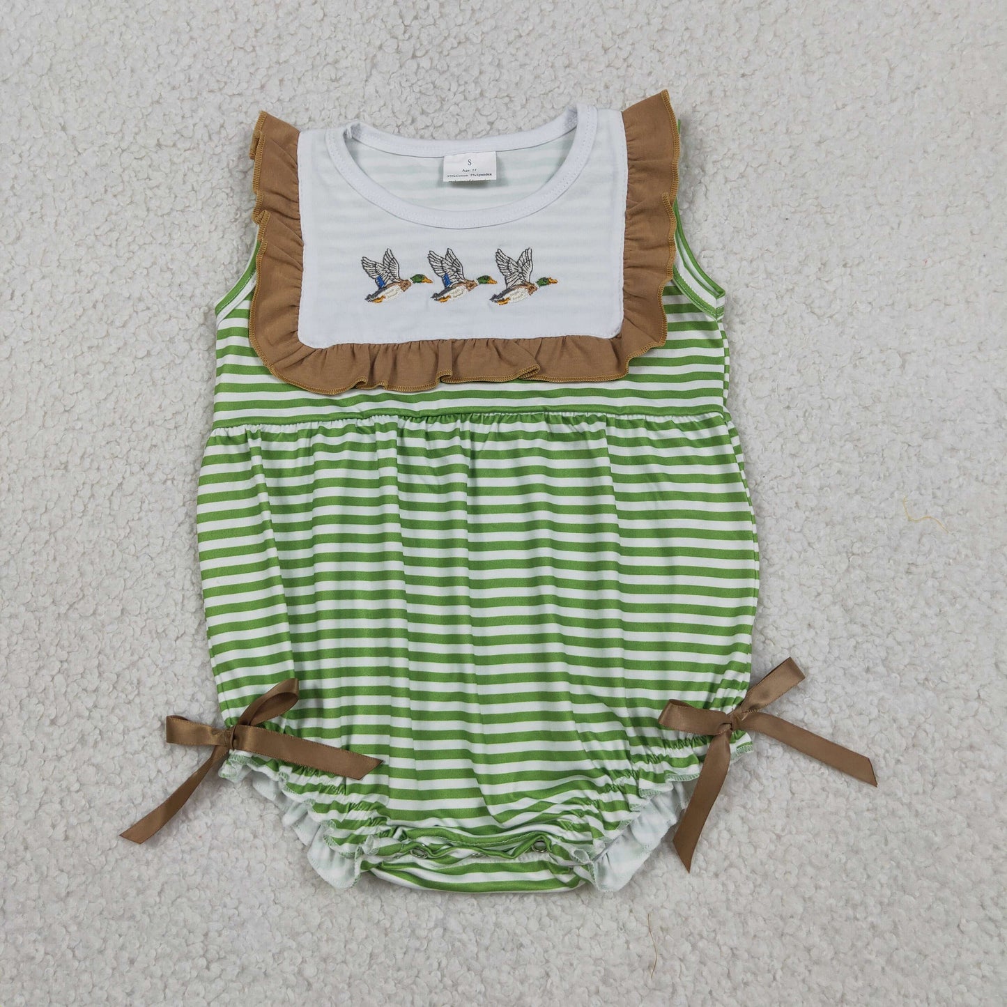 Sibling Baby Boys Girls Embroidery Ducks Green Stripes Rompers Sets Summer Clothes