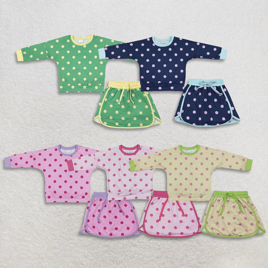 Sibling Baby Girls Kids Long Sleeves Dots Shirts Skirts Shorts Sets Clothes