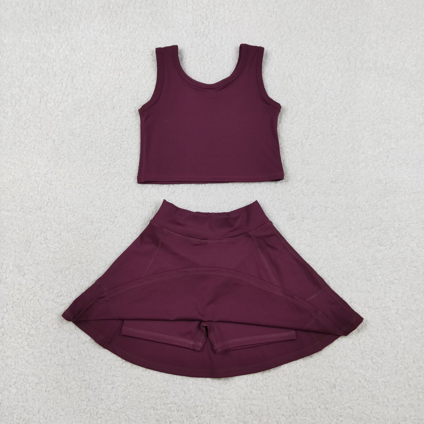 RTS Baby Girls Kids Sleeveless Dark Red Tops Shorts Skirt Yoga Active Set